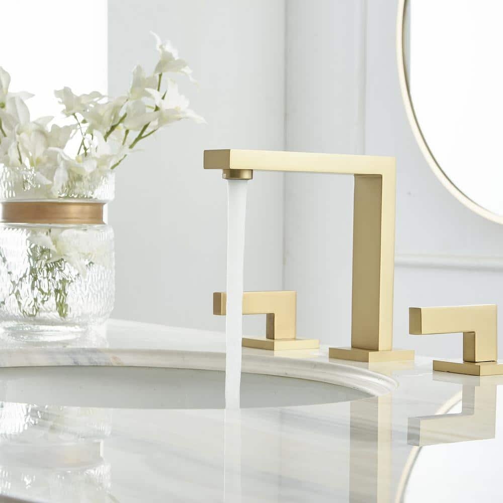 8 in. Widespread Double Handle Bathroom Faucet With Supply Hose in Brushed Gold - Image 3