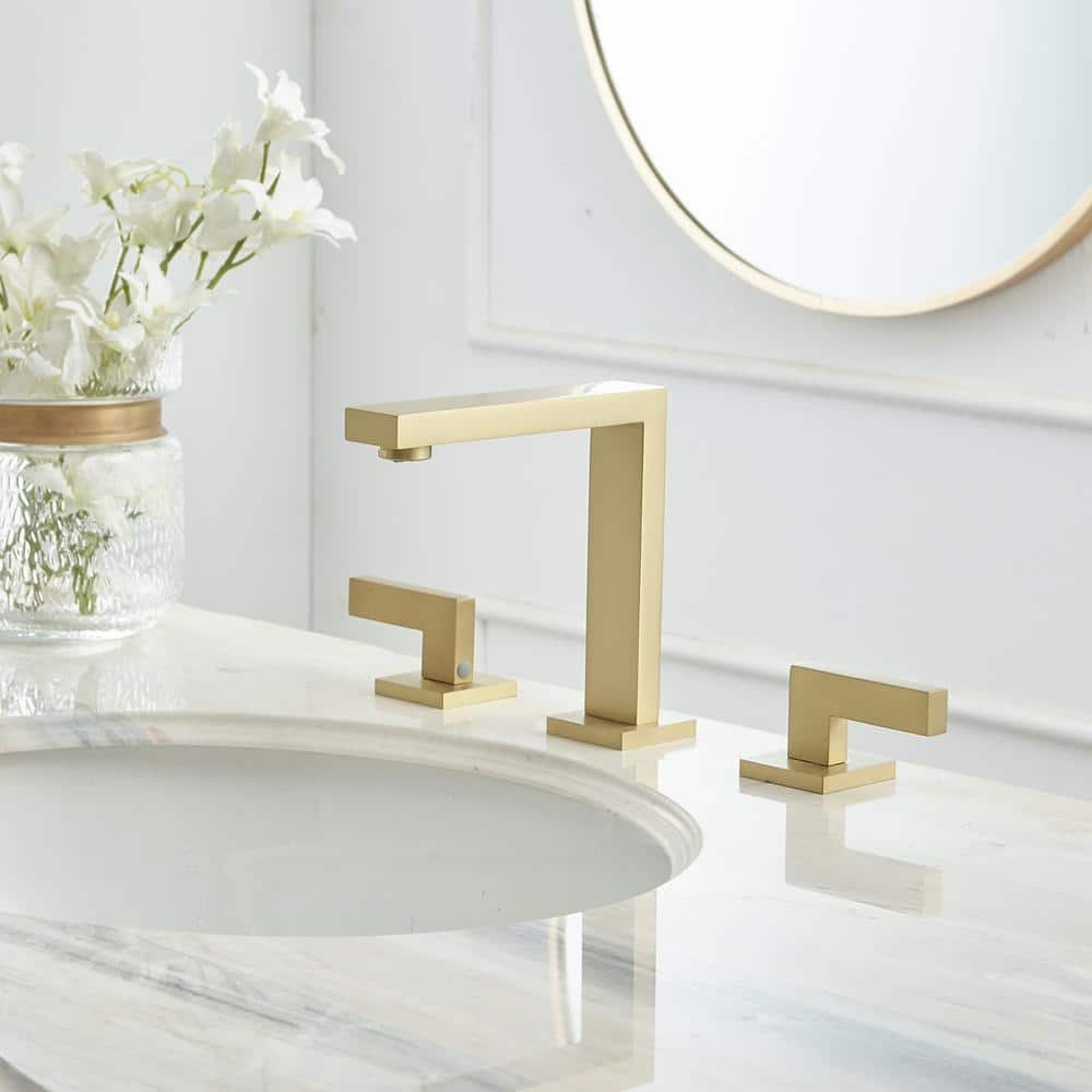 8 in. Widespread Double Handle Bathroom Faucet With Supply Hose in Brushed Gold - Image 2