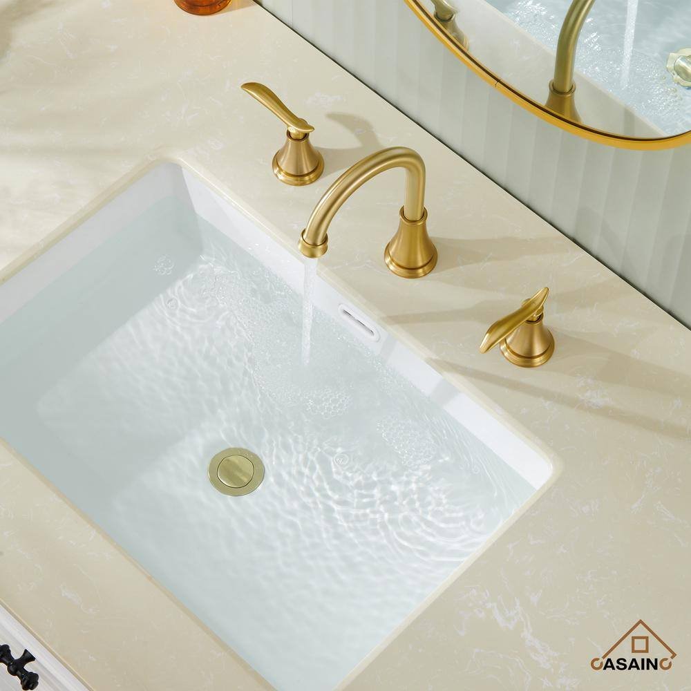 8 in. Widespread Double Handle Bathroom Sink Faucet with 360В° Swivel Spout, Stainless Steel Drain Kit in Brushed Gold - Image 3