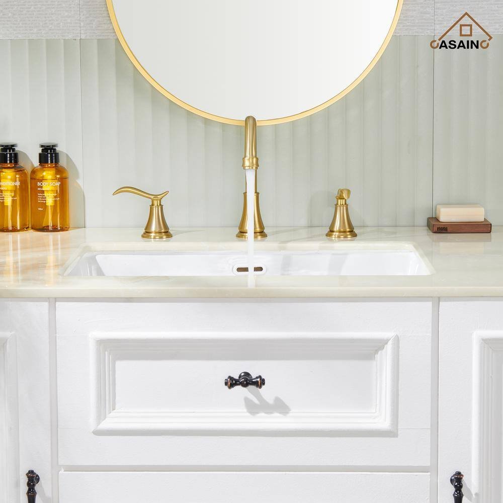 8 in. Widespread Double Handle Bathroom Sink Faucet with 360В° Swivel Spout, Stainless Steel Drain Kit in Brushed Gold - Image 2