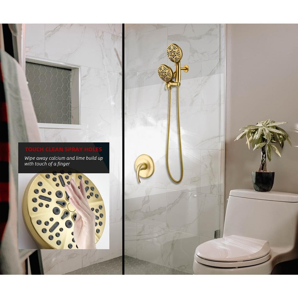 Single-Handle 48-Spray Shower Faucet and Handheld Combo with 5 in. Shower Head in Brushed Gold (Valve Included) - Image 2