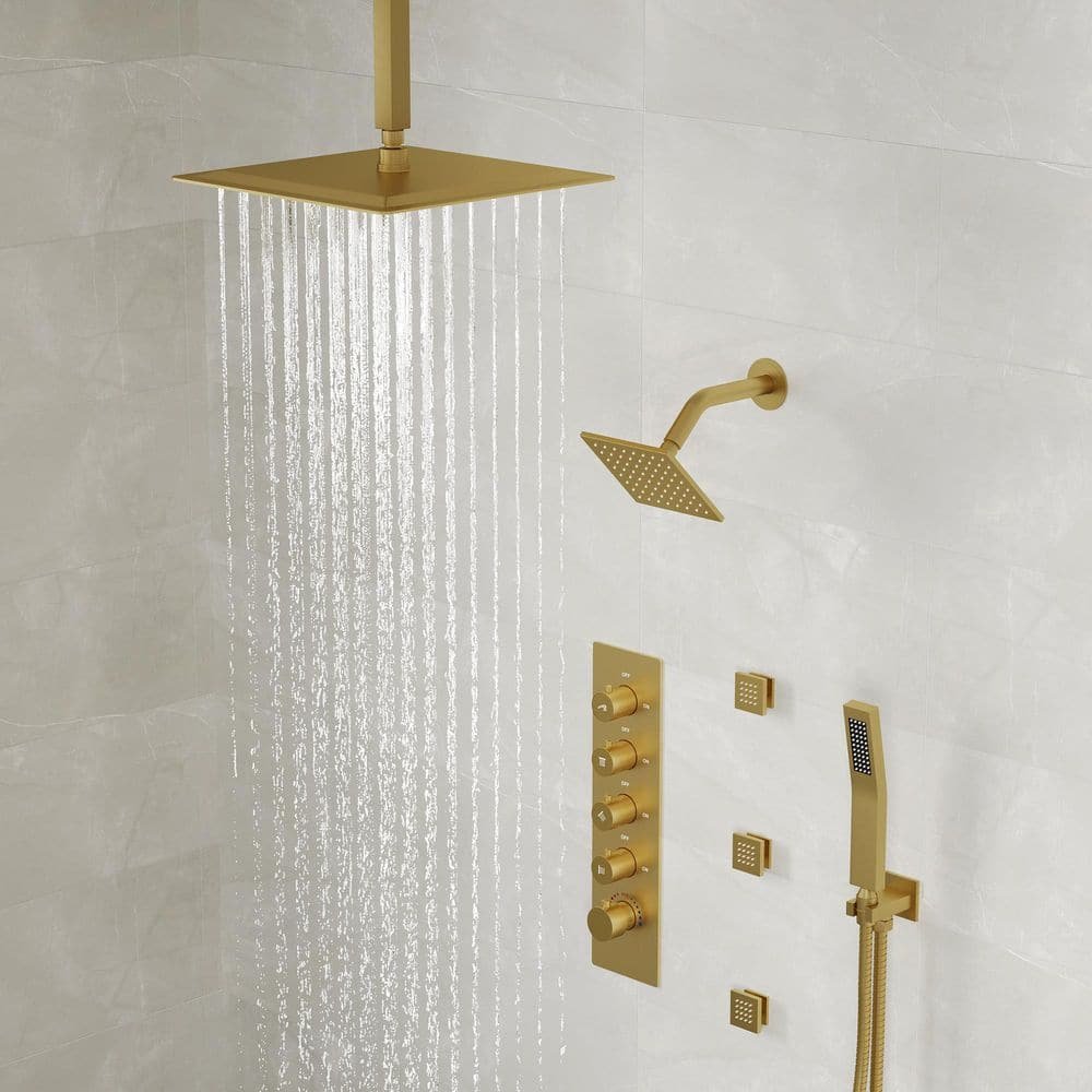 5-knobs 15-Spray Patterns 16in. Shower System with 6in. Shower Head Handheld shower in Brushed Gold, 3-Jets - Image 2