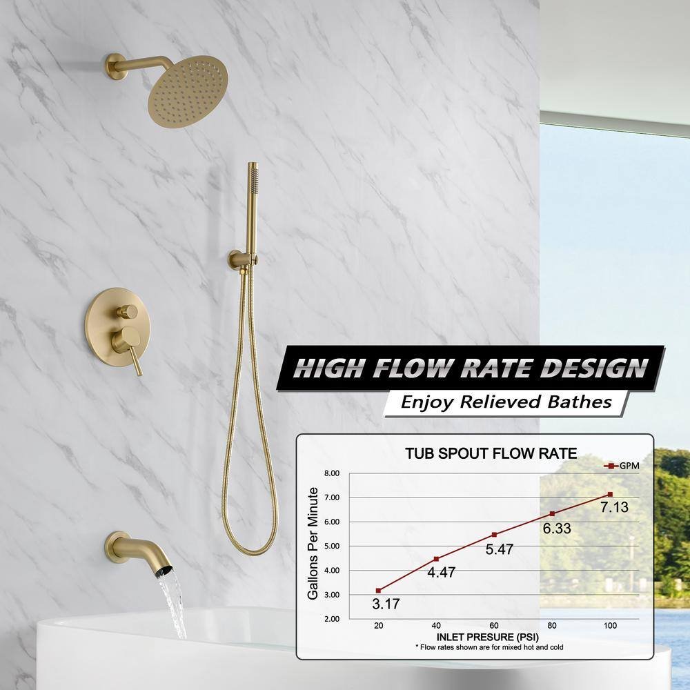 1-Handle 1-Spray Tub and Shower Faucet 1.8 GPM in Brushed Gold (Valve Included) - Image 4