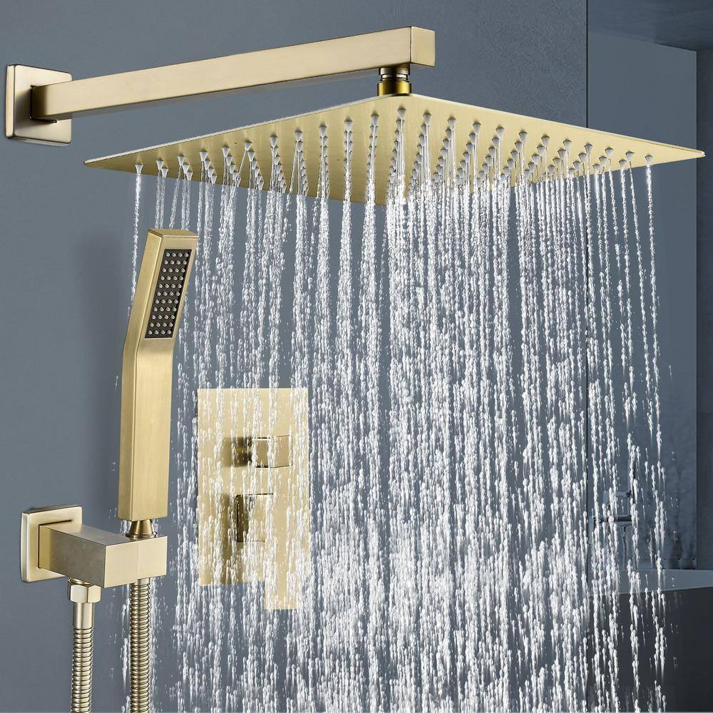 Rainfull Single-Handle 1-Spray Square Shower Faucet with 12 in. shower head in Brushed Gold Valve Included - Image 2