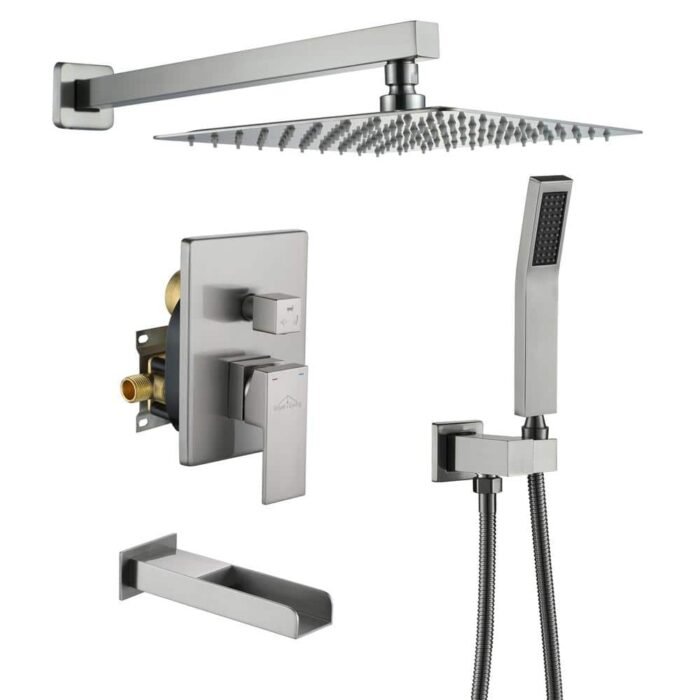 Wall Mount Single-Handle 1-Spray Tub and Shower Faucet with Handheld Shower in Brushed Nickel - 10 Inch (Valve Included)