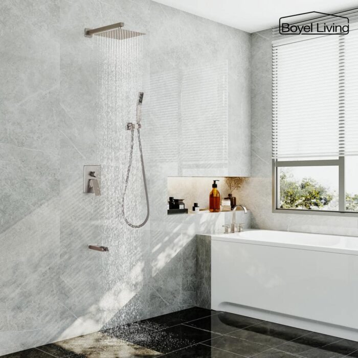 Wall Mount Single-Handle 1-Spray Tub and Shower Faucet with Handheld Shower in Brushed Nickel - 10 Inch (Valve Included) - Image 2