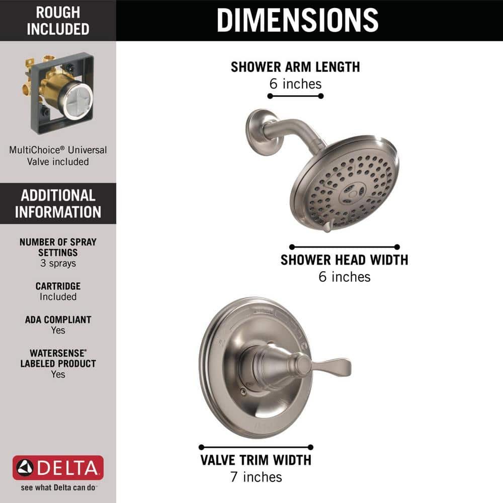 Porter Rough-in Valve Included Single-Handle 3-Spray Shower Faucet 1.75 GPM in Brushed Nickel - Image 3