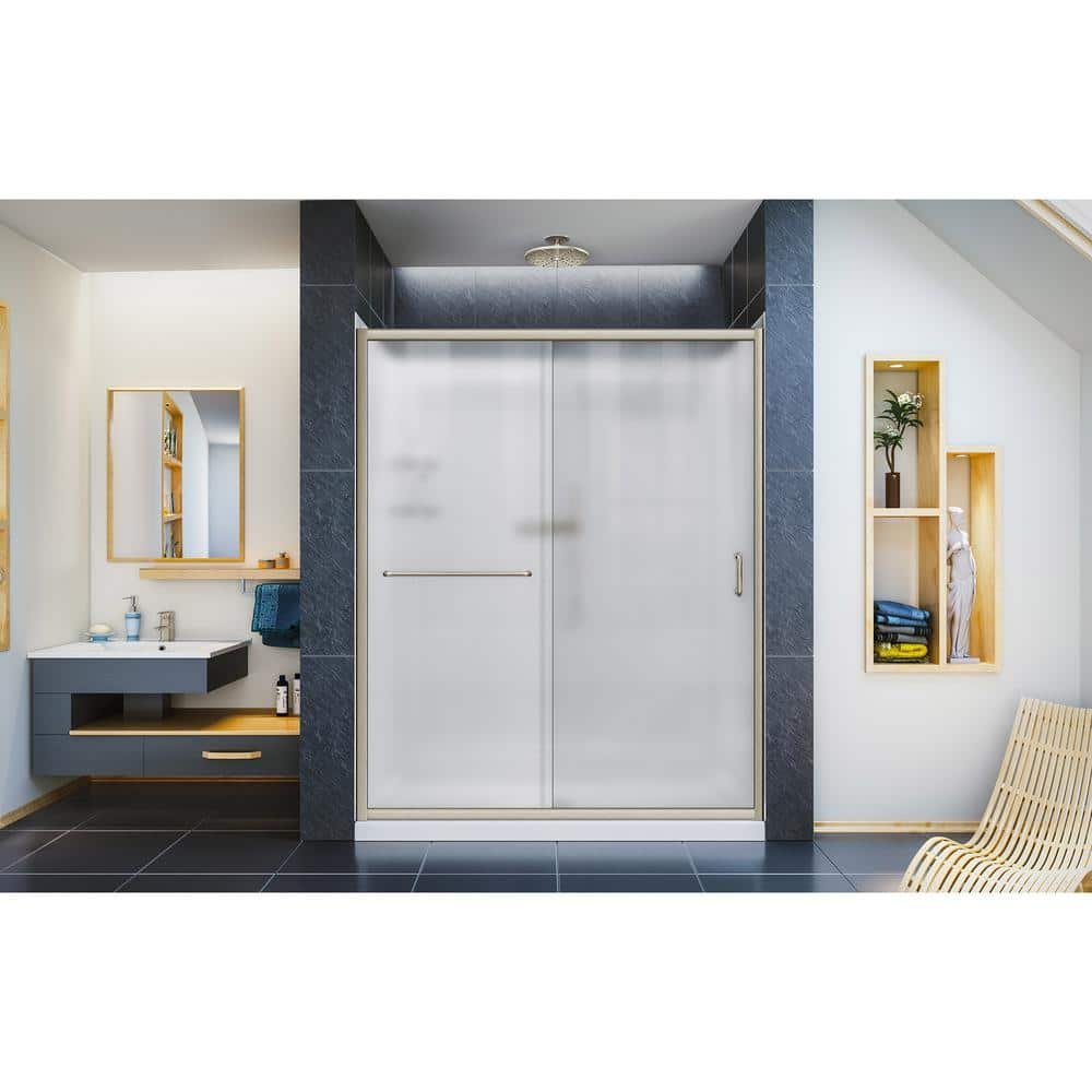 Infinity-Z 30 in. x 60 in. Semi-Frameless Sliding Shower Door in Brushed Nickel with Right Drain Base and BackWalls - Image 4