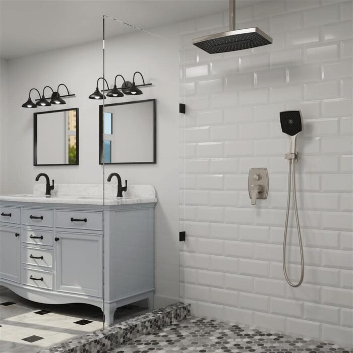 1 Handle 2-Spray 14 in. Rectangle Rain Shower Faucet and Hand Shower Kit in Brushed Nickel - Image 2