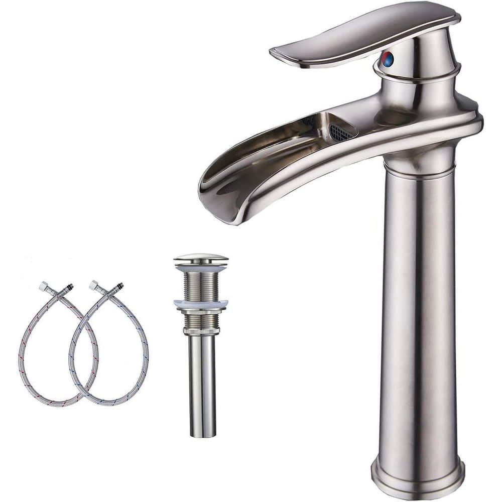 Waterfall Single Handle Tall Vessel Sink Faucet in Brushed Nickel