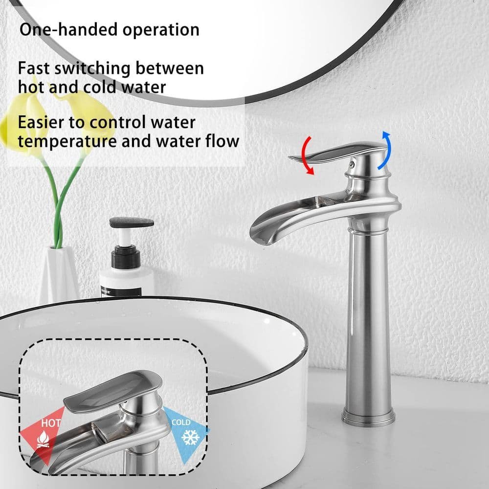 Waterfall Single Handle Tall Vessel Sink Faucet in Brushed Nickel - Image 4