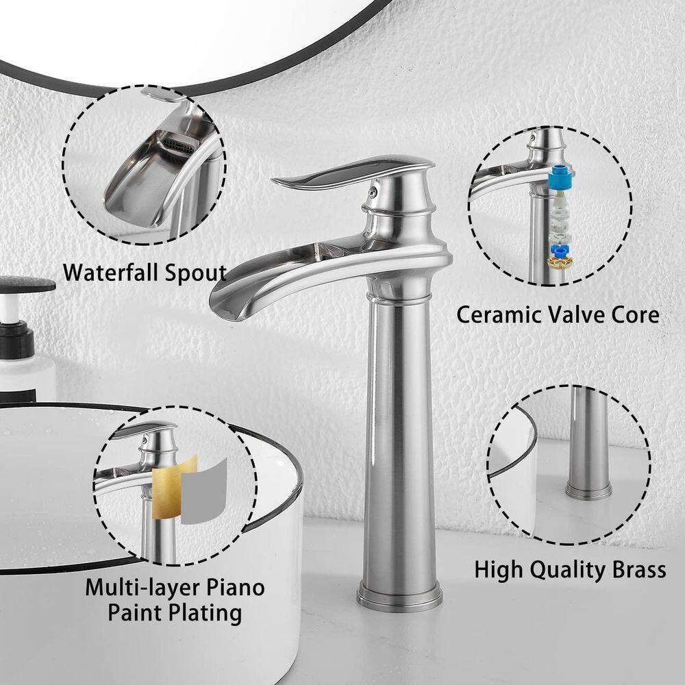Waterfall Single Handle Tall Vessel Sink Faucet in Brushed Nickel - Image 2