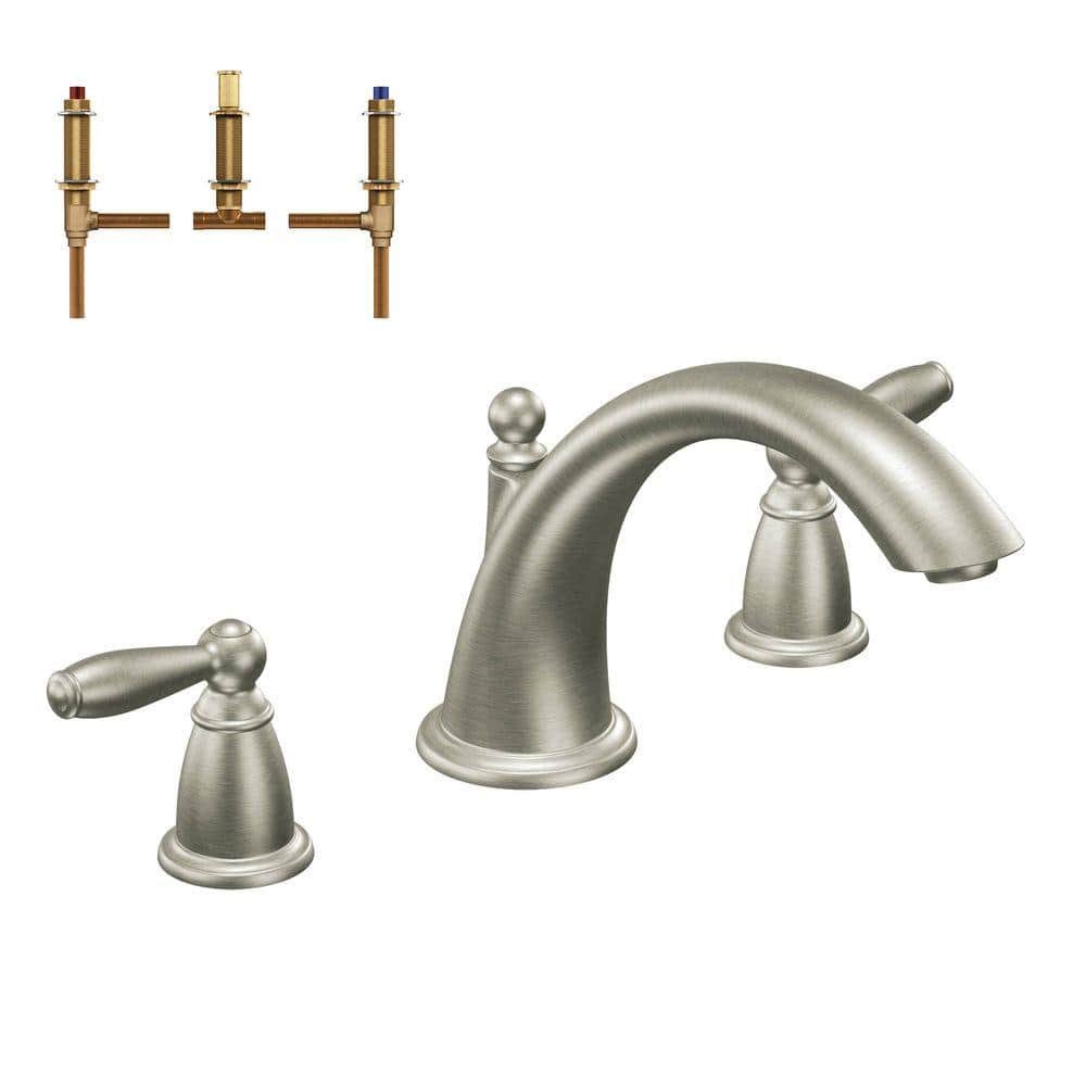 Brantford 2-Handle Deck-Mount Roman Tub Faucet in Brushed Nickel (Valve Included)