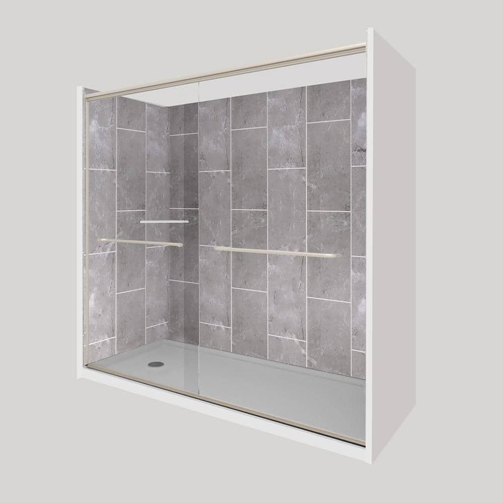 Platinum Grey-Rainier 60-in x 30-in x 83-in Base/Wall/Door Rectangular Alcove Shower Stall/Kit Brushed Nickel Left - Image 2