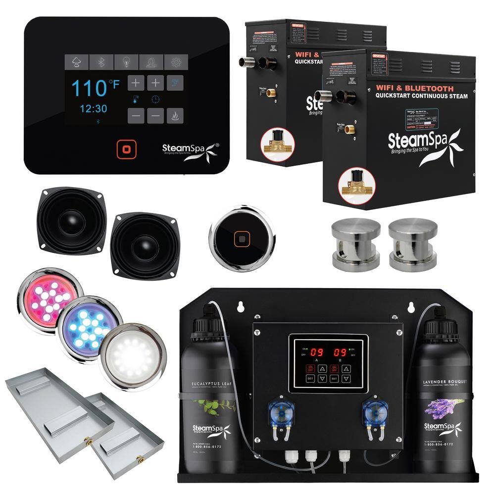 Black Series 18kW Steam Bath Generator with Wireless Bluetooth/Wifi Operation and Auto Drain in Brushed Nickel
