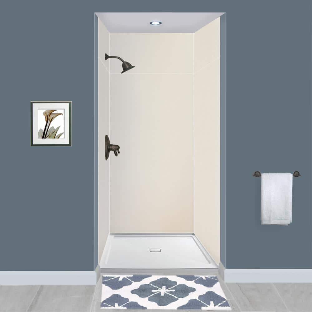 Expressions 36 in. x 36 in. x 96 in. 4-Piece Easy Up Adhesive Alcove Shower Wall Surround in Cameo