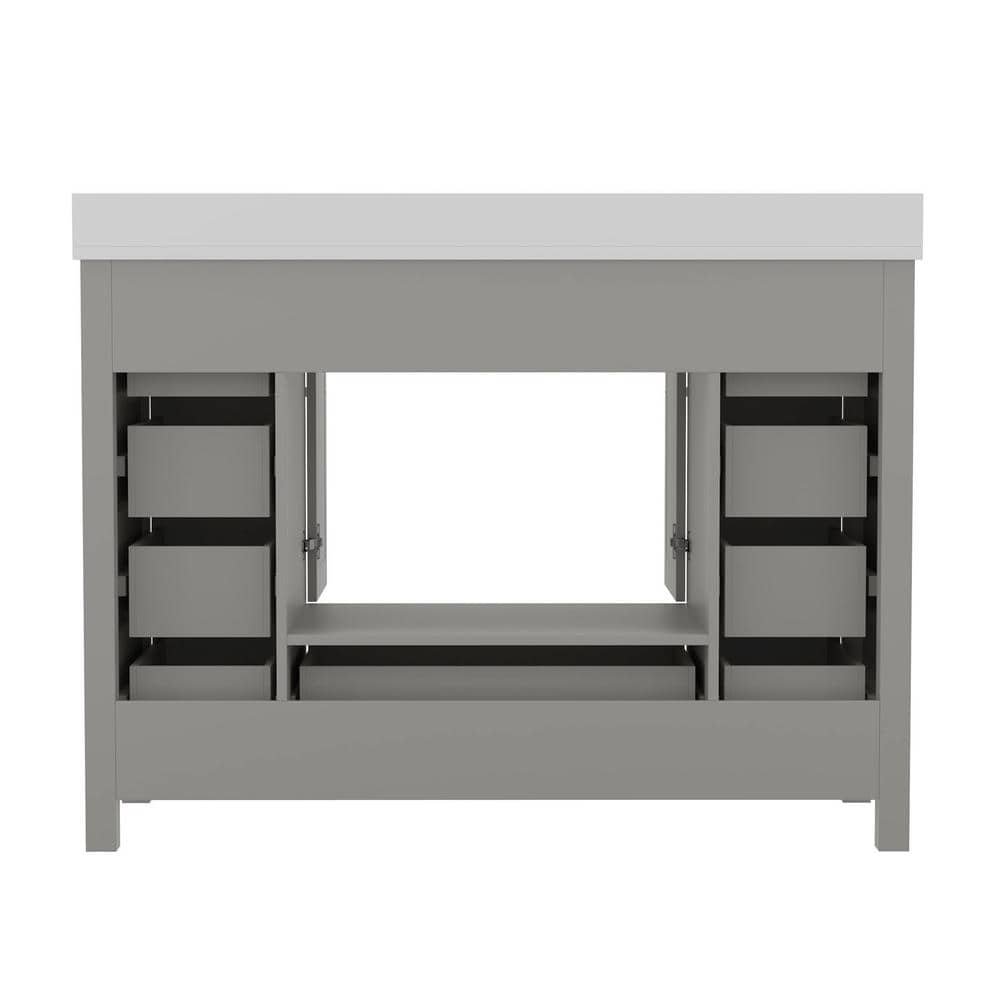 Vega 48 in. W x 19 in. D x 37.75 in. H Freestanding Bathroom Vanity in Gray with White Carrara Marble Finish Stone Top - Image 3