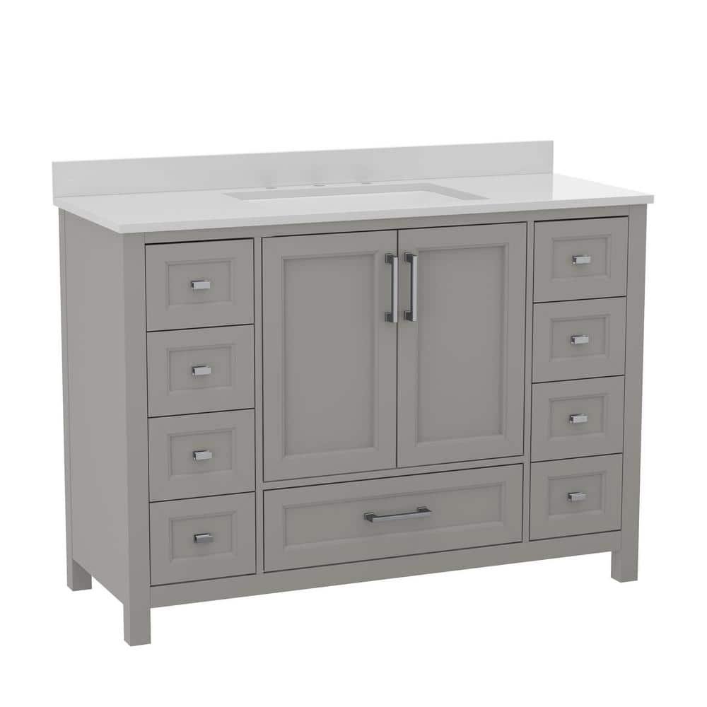 Vega 48 in. W x 19 in. D x 37.75 in. H Freestanding Bathroom Vanity in Gray with White Carrara Marble Finish Stone Top - Image 4