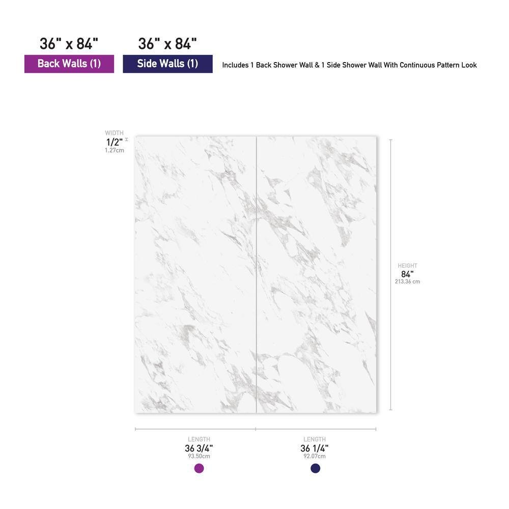 Corner Neo 37 in. x 37 in. x 84 in. Solid Composite Stone Shower Kit - Carrara Shower Walls and GR Sand Shower Pan Base - Image 4