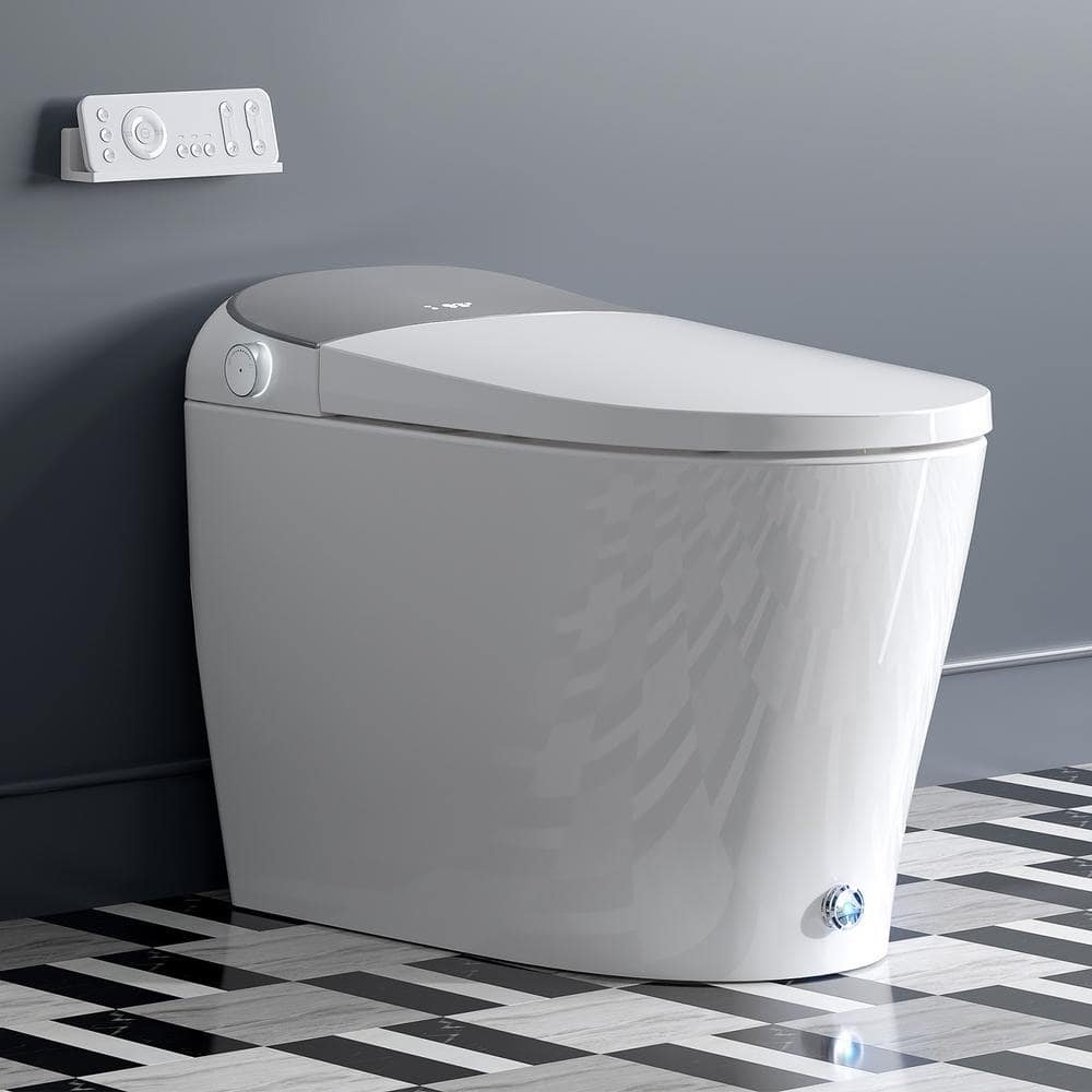 Tankless Elongated Smart Toilet Bidet in White T03 with Auto Open, Auto Close, Auto-Flush, UV Sterilization, Remote