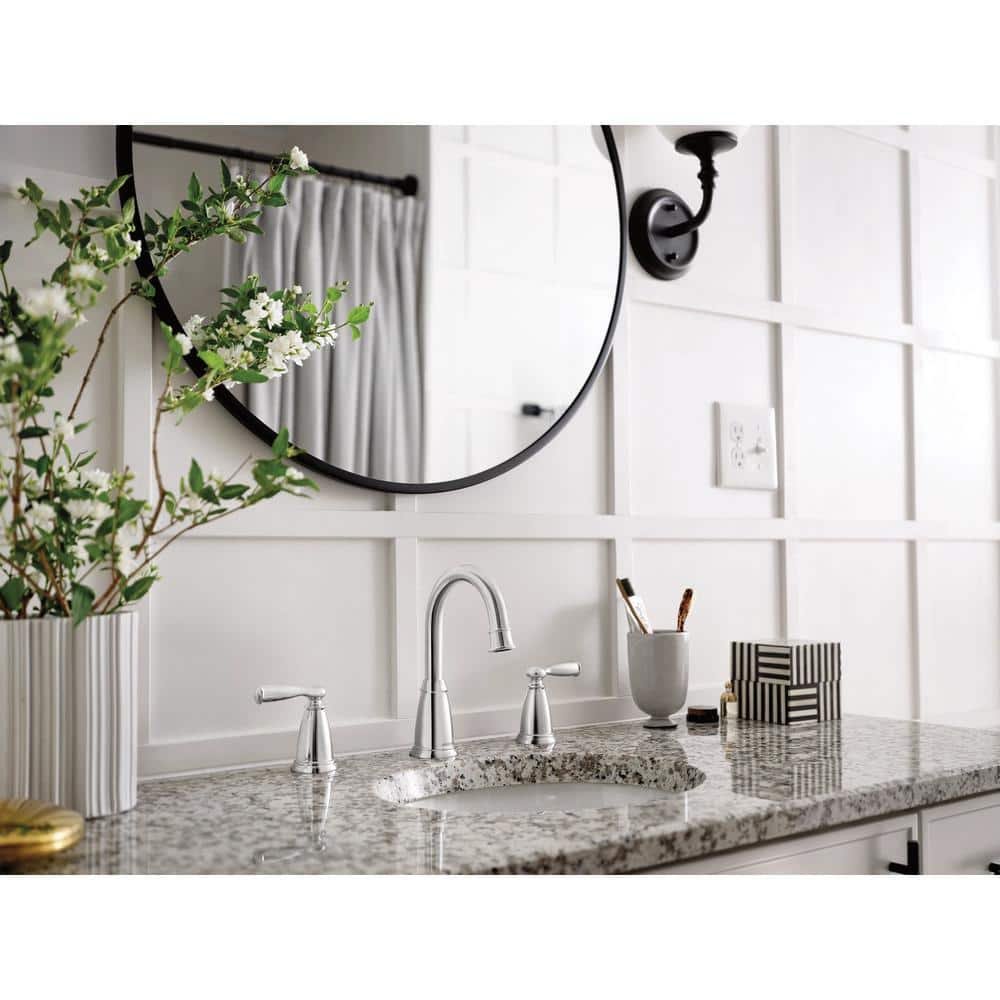 Banbury 8 in. Widespread Double Handle High-Arc Bathroom Faucet in Chrome (Valve Included) - Image 4