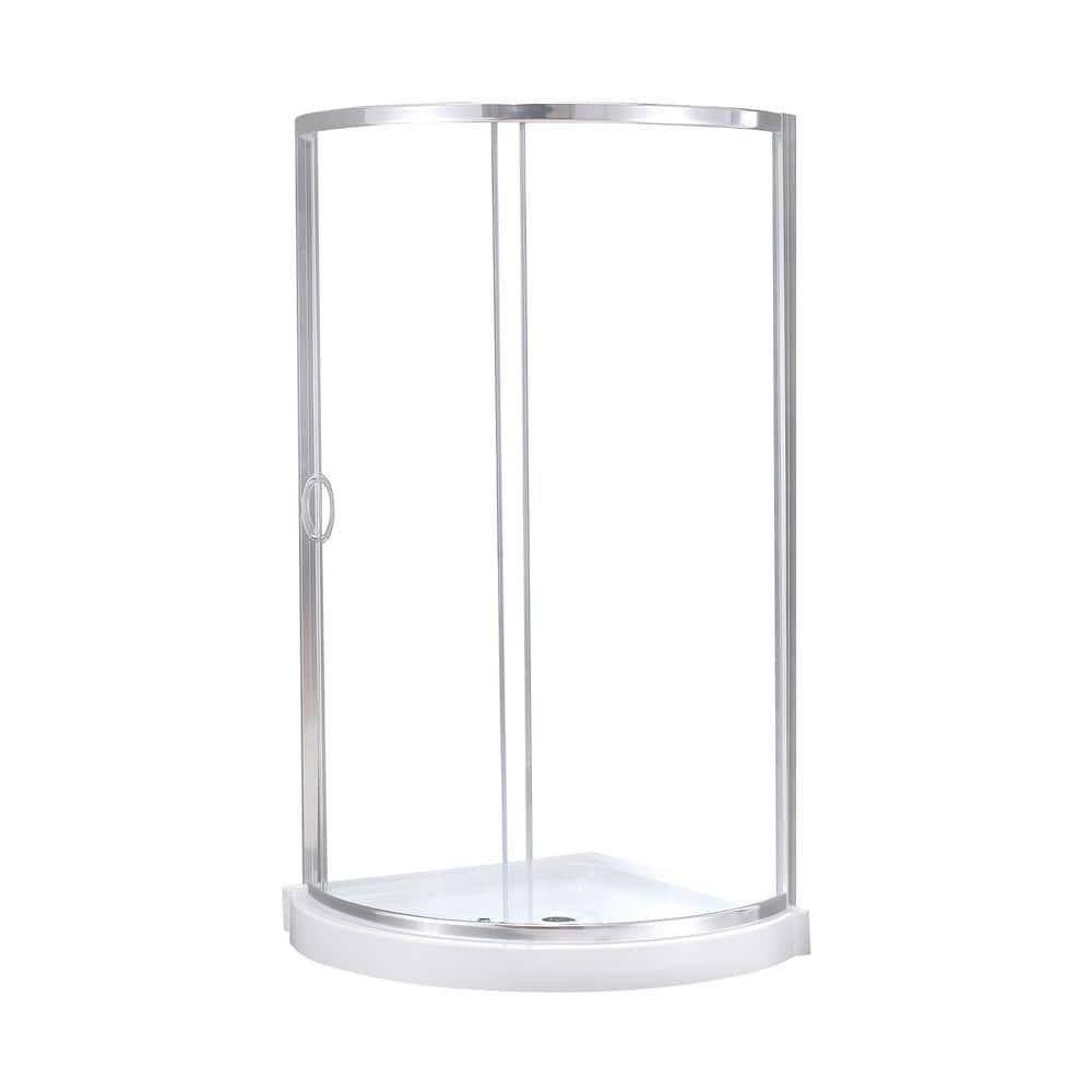 Breeze 32 in. L x 32 in. W x 76.97 in. H Corner Shower Kit with Clear Framed Sliding Door in Chrome and Shower Pan - Image 2
