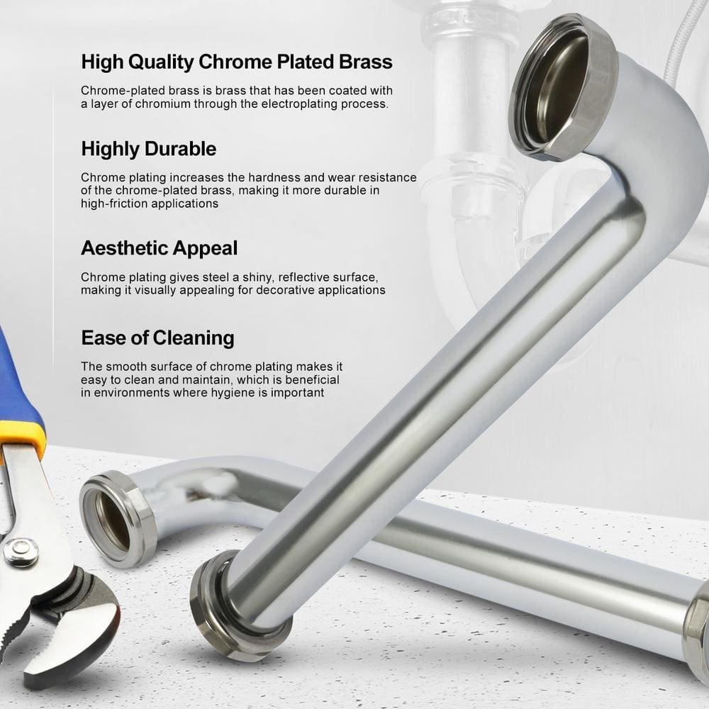 1-1/2 in. x 12 in. 22-Gauge Brass Slip Joint Waste Bend for Tubular Drain Applications, Chrome Plated - Image 2