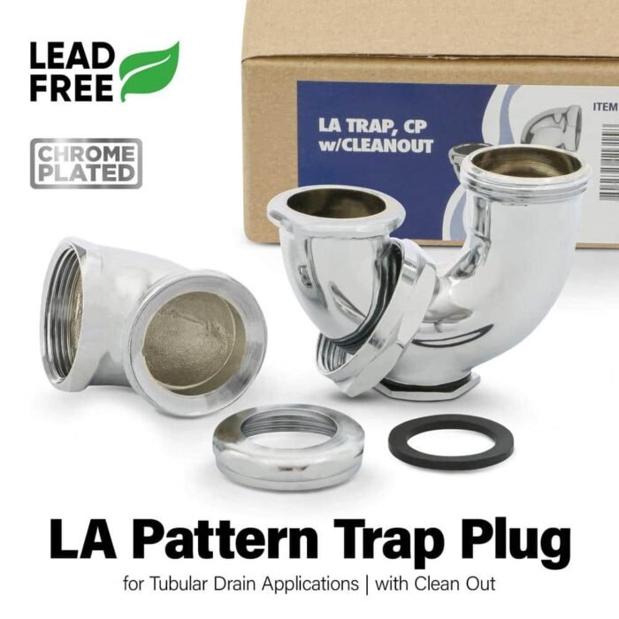 1-1/2 in. IPS x 1-1/4 in. LA Pattern Trap with Drain Plug for Tubular Drain Applications, Chrome Plated Brass - Image 3