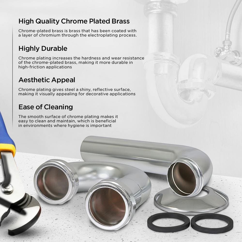 1-1/4 in. P-Trap for Tubular Drain Applications, 22GA Chrome Plated Brass - Image 2