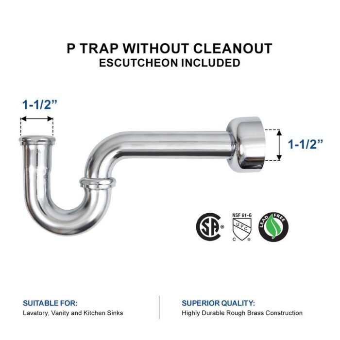 1-1/2 in. P-Trap with Box Escutcheon for Tubular Drain Applications, 17GA Chrome Plated Brass - Image 4