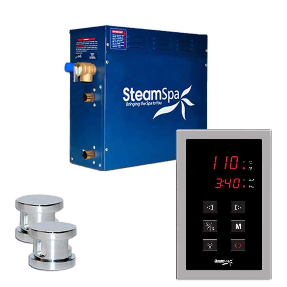 Oasis Series 12kW Steam Bath Generator Package with Continuous Steam and Quick Start Technology in Polished Chrome