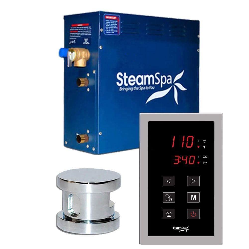 Oasis Series 7.5kW Steam Bath Generator Package with Continuous Steam and Quick Start Technology in Polished Chrome