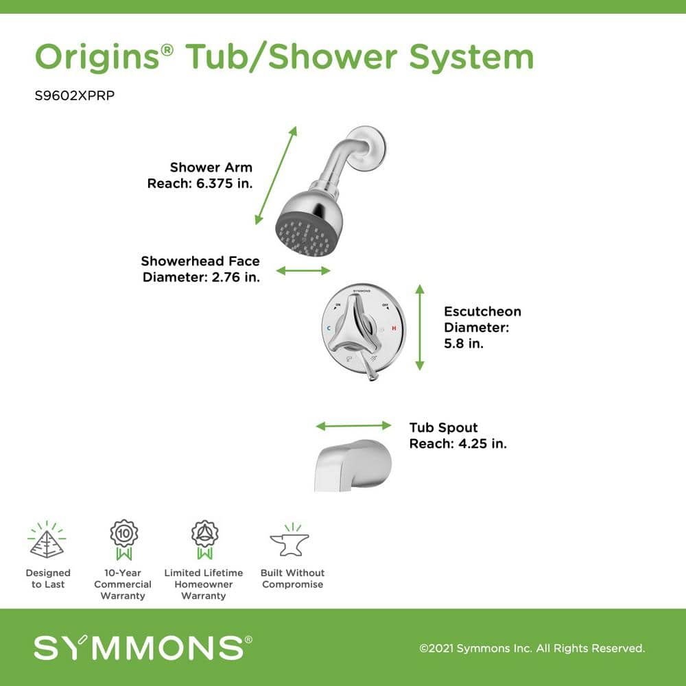 Origins Single Handle 1-Spray Tub and Shower Faucet 1.75 GPM with EasyService Stops in. Chrome (Valve Included) - Image 2