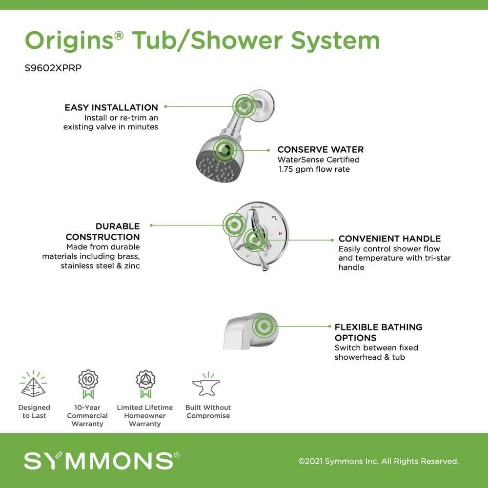 Origins Single Handle 1-Spray Tub and Shower Faucet 1.75 GPM with EasyService Stops in. Chrome (Valve Included) - Image 4