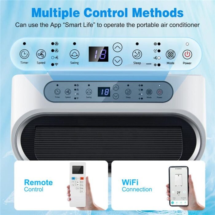 9,000 BTU Portable Air Conditioner Cools 450 Sq. Ft. with Heater, Dehumidifier and Wi-Fi Smart Control in White - Image 3