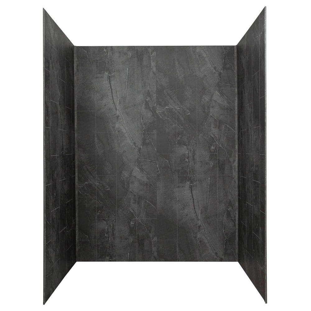 30in x 60in x 78in 4-Piece Glue-Up Alcove Shower Wall, Shelf, Trim Kit in Cracked Slate - Image 2