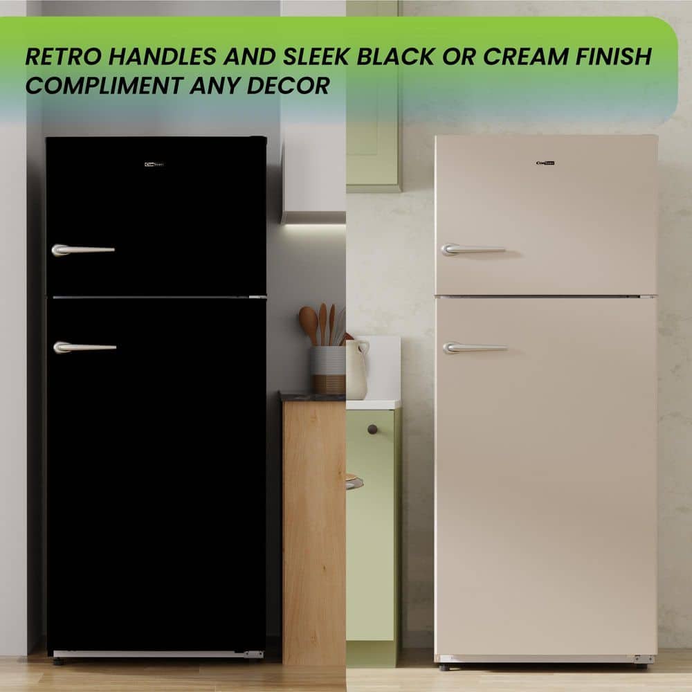 30 in. 14 cu. ft. 110V Retro Refrigerator 4 cu. ft. Frost Free Top Mount Freezer with Ice Maker in Cream with Handle - Image 2