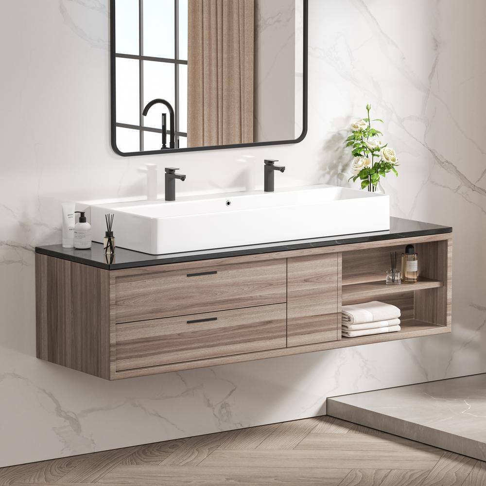 Turner 44 in. White Vitreous China Rectangular Wall-Mount Bathroom Trough Vessel Sink w/ Double Faucet Hole and Overflow - Image 4