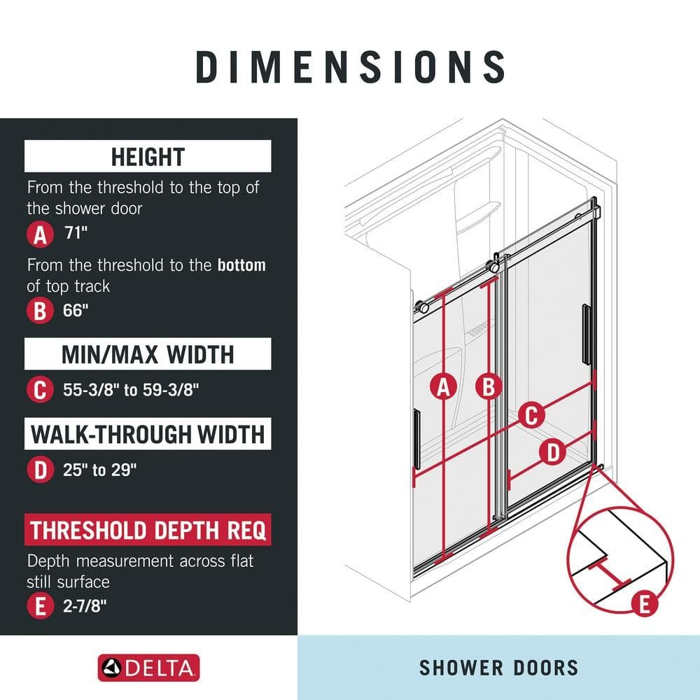 Classic 500 55-3/8 to 59-3/8 in. W x 71-1/8 in. H Frameless Sliding Shower Door in Matte Black with 5/16 in. Clear Glass - Image 3