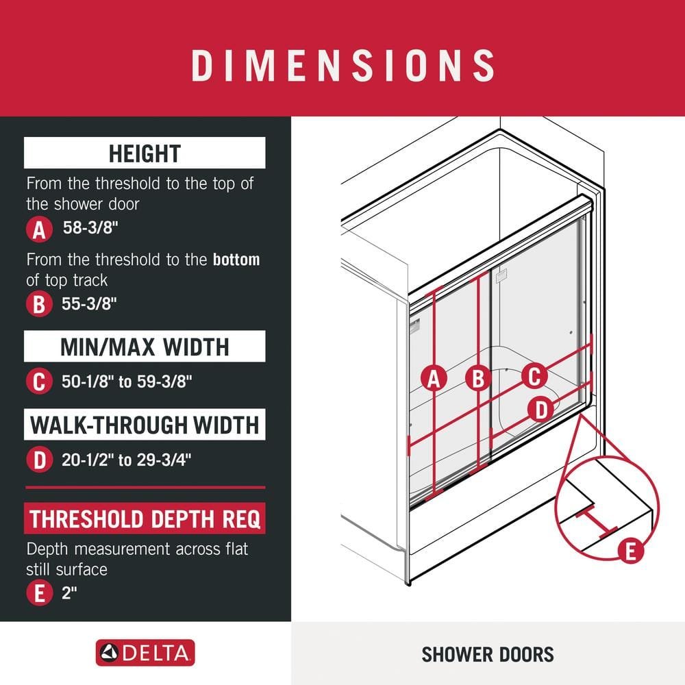 Traditional 59-3/8 in. W x 58-1/8 in. H Semi-Frameless Sliding Bathtub Door in Nickel with 1/4 in. Tempered Rain Glass - Image 2