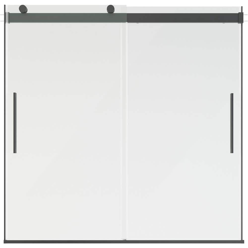 Classic 500 55-3/8 to 59-3/8 in. W x 59 in. Frameless Sliding Bathtub Door in Matte Black with 5/16 in. Clear Glass - Image 2