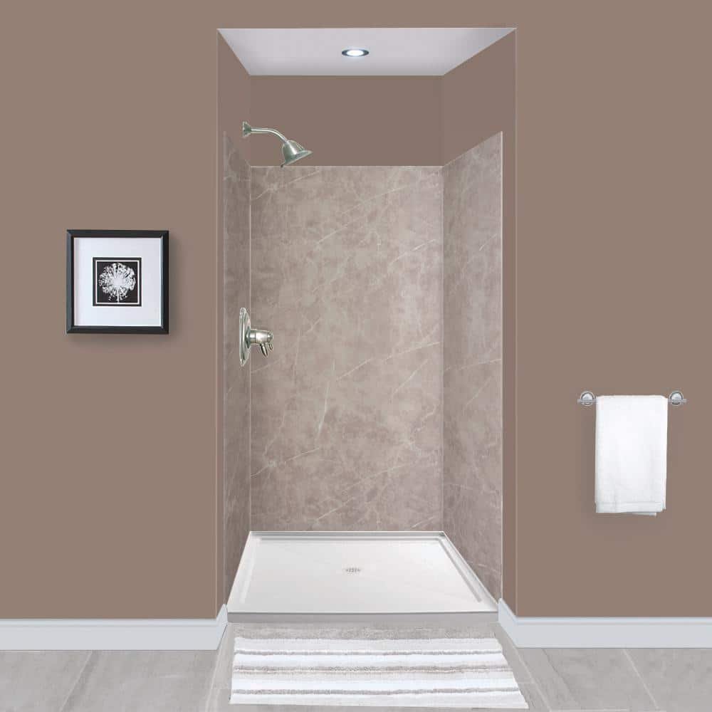 Expressions 36 in. x 36 in. x 72 in. 3-Piece Easy Up Adhesive Alcove Shower Wall Surround in Dover Stone