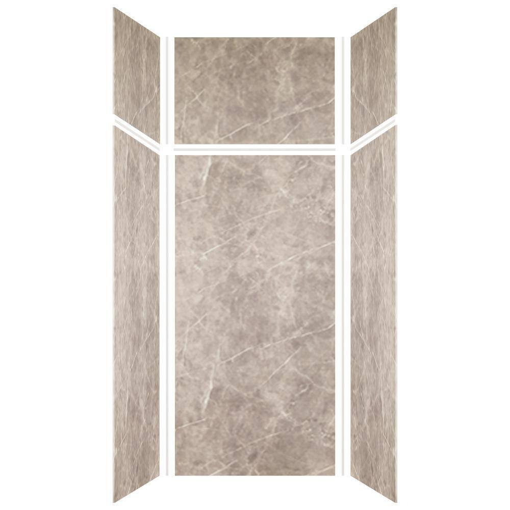 Expressions 36 in. x 36 in. x 96 in. 4-Piece Easy Up Adhesive Alcove Shower Wall Surround in Dover Stone - Image 2