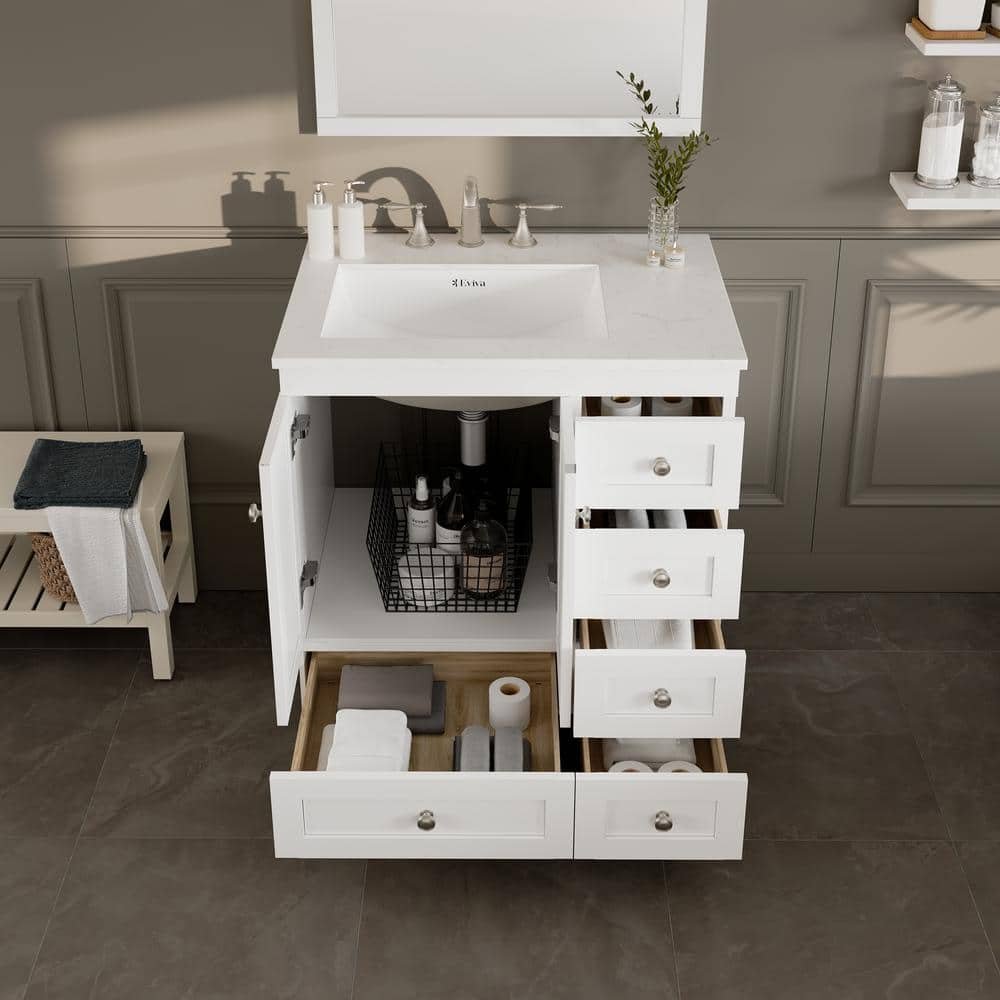 Acclaim 30 in. Single Sink White Bath Vanity with White Carrara Quartz Top (Assembled) - Image 3