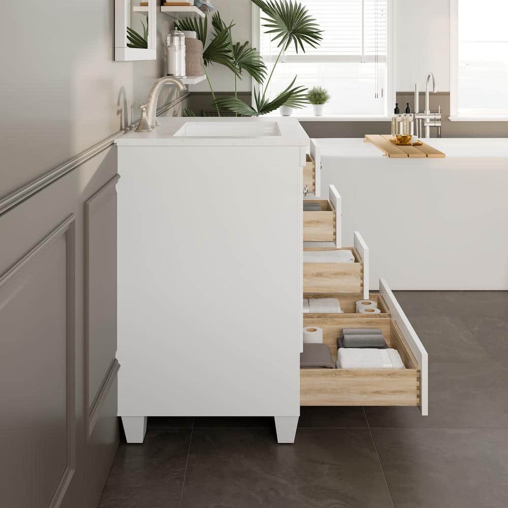 Acclaim 30 in. Single Sink White Bath Vanity with White Carrara Quartz Top (Assembled) - Image 4