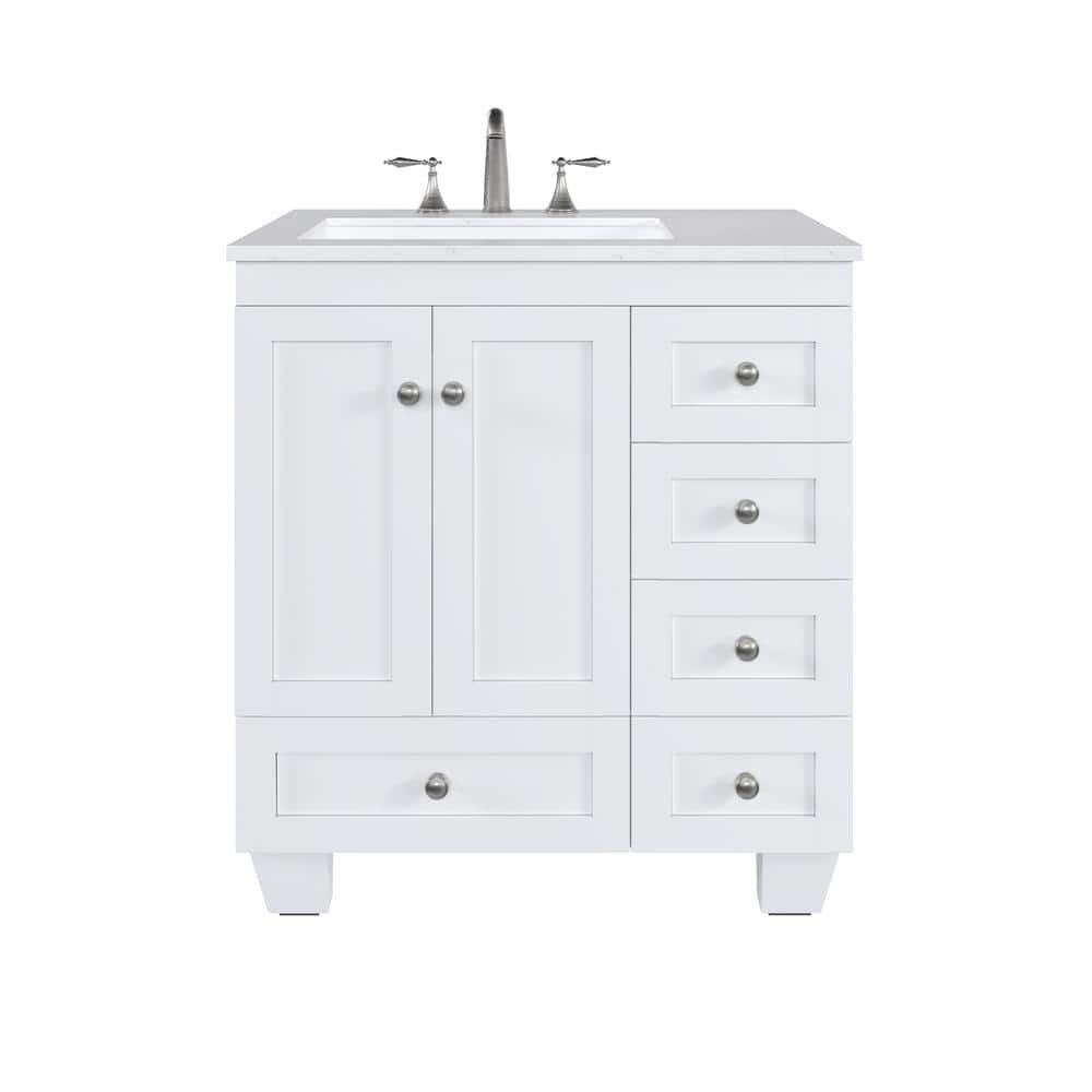 Acclaim 30 in. Single Sink White Bath Vanity with White Carrara Quartz Top (Assembled) - Image 2