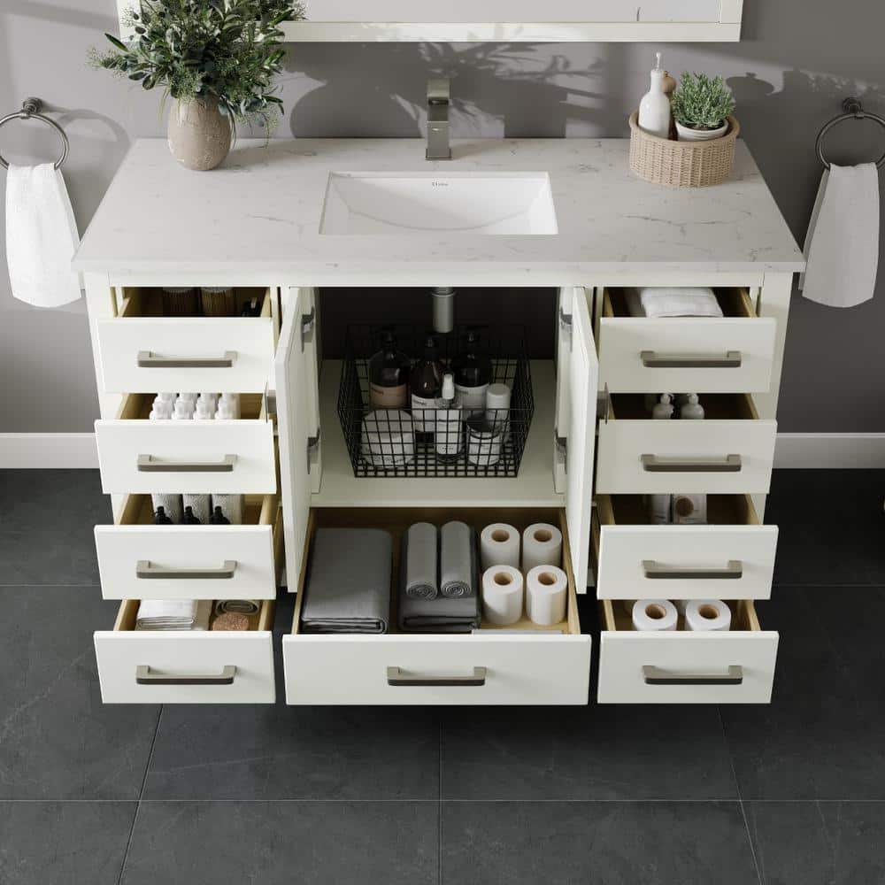 London 48 in. Single Sink White Bath Vanity with White Carrara Quartz Top (Assembled) - Image 3