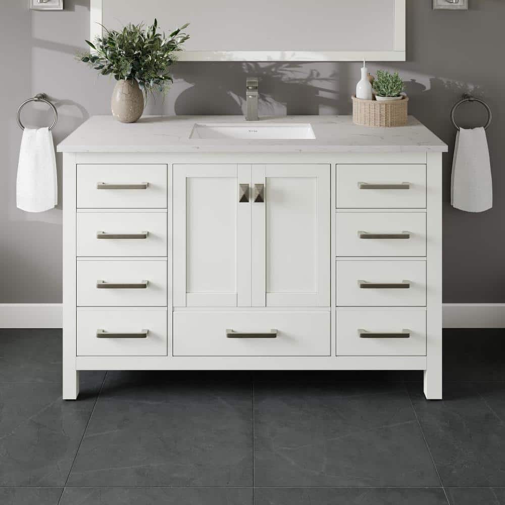 London 48 in. Single Sink White Bath Vanity with White Carrara Quartz Top (Assembled)