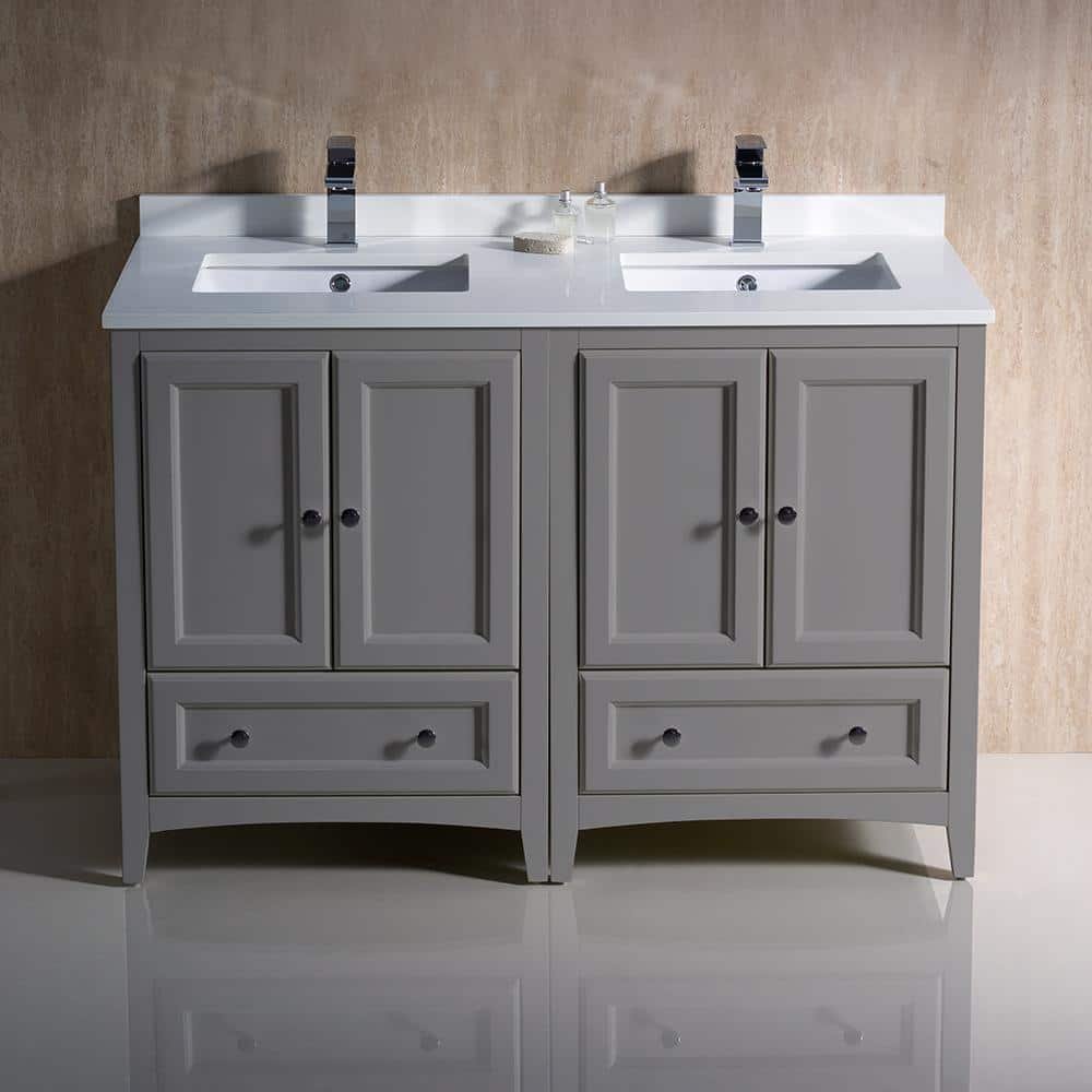 Oxford 48 in. Traditional Double Bath Vanity in Gray with Quartz Stone Vanity Top in White with White Basins - Image 4