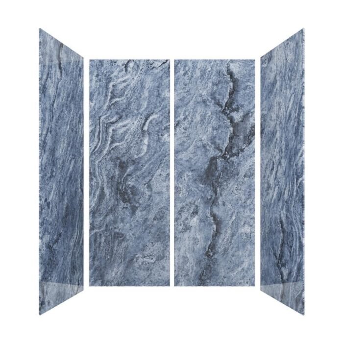 60 in. L x 32 in. W x 84 in. H Glue-Up Alcove Solid Composite Stone 4-Piece Shower Wall Set in Fusion Blue